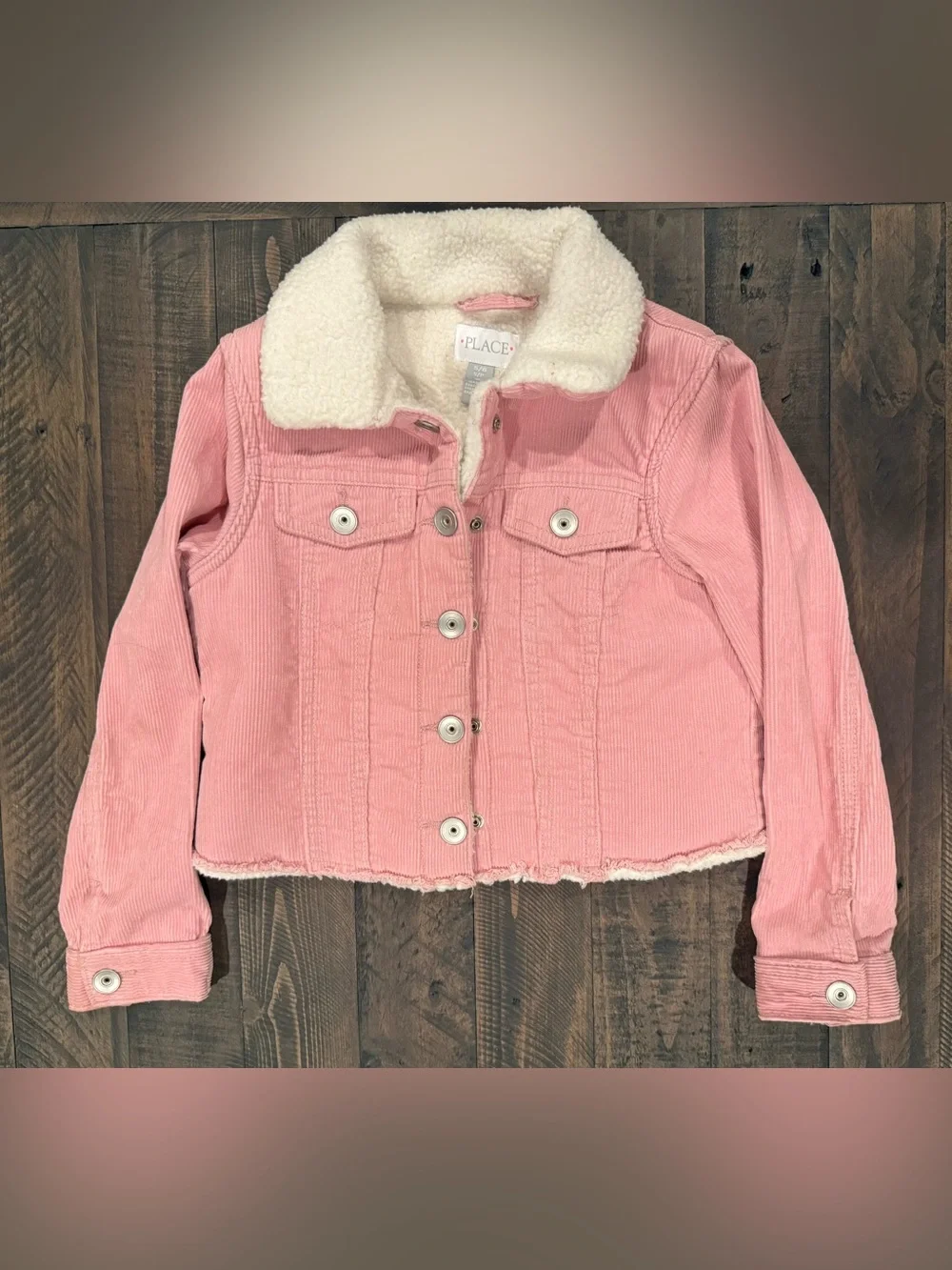 The Children's Place Pink Corduroy Cropped Jacket with White Sherpa Collar